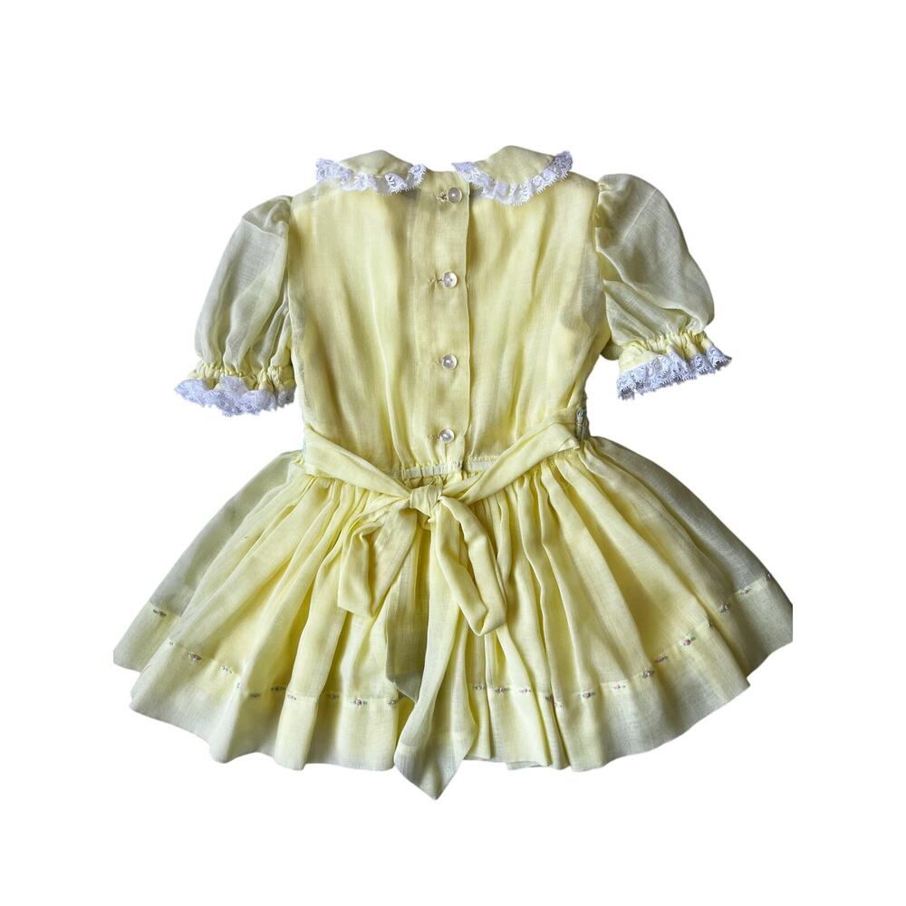 Vintage handmade baby girls smocked dress with slip yellow lace frilly 3-6 mos - Picture 3 of 6